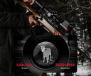 Thermal rifle scope with 1.03-inch screen, 2560x1560 resolution, targeting a deer in night hunting scene