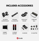 Guide thermal scope accessories: QD mounts, IR illuminator, batteries, charger, carrying bag, and 5V adapter