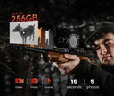 Hunter using thermal rifle scope at night with 256GB storage, capturing video, photo, and sound for predator hunting