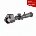 Thermal rifle scope with red accent, designed for predator hunting and night vision use.