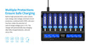 XTAR VC8 Type-C 8 bay intelligent lithium ion battery charger LCD Display for 3.6V 3.7V Li-ion 1.2V Ni-MH C Batteries (No Wall Adapter)